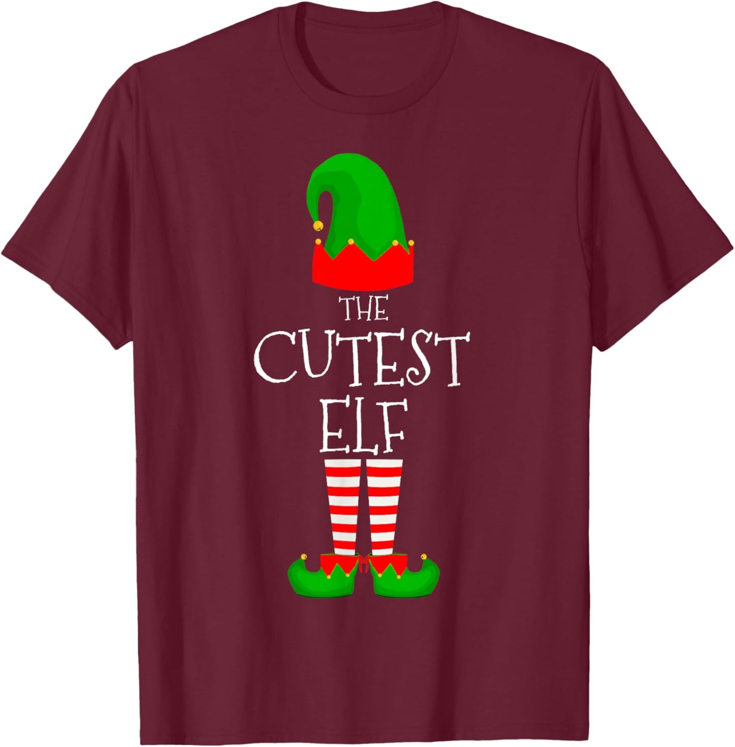 Cutest Elf Family Matching Group Funny Christmas Cute Girls T-Shirt - T-Shirt | Maroon