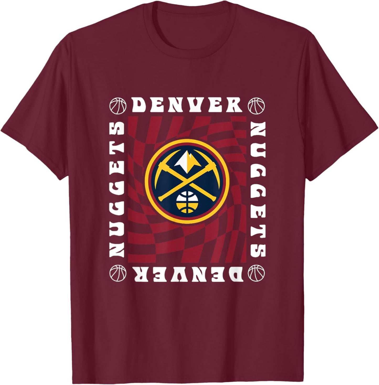 NBA Denver Nuggets Retro Checkerboard Wave T-Shirt - T-Shirt | Maroon