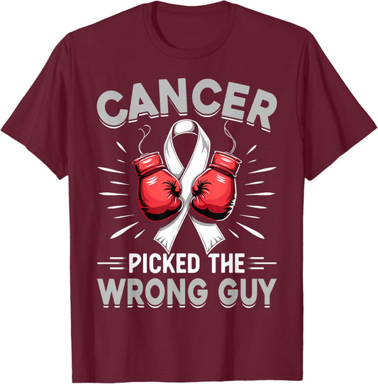 Lung Cancer Picked The Wrong Guy Awareness Support Fighter T-Shirt - T-Shirt | Maroon