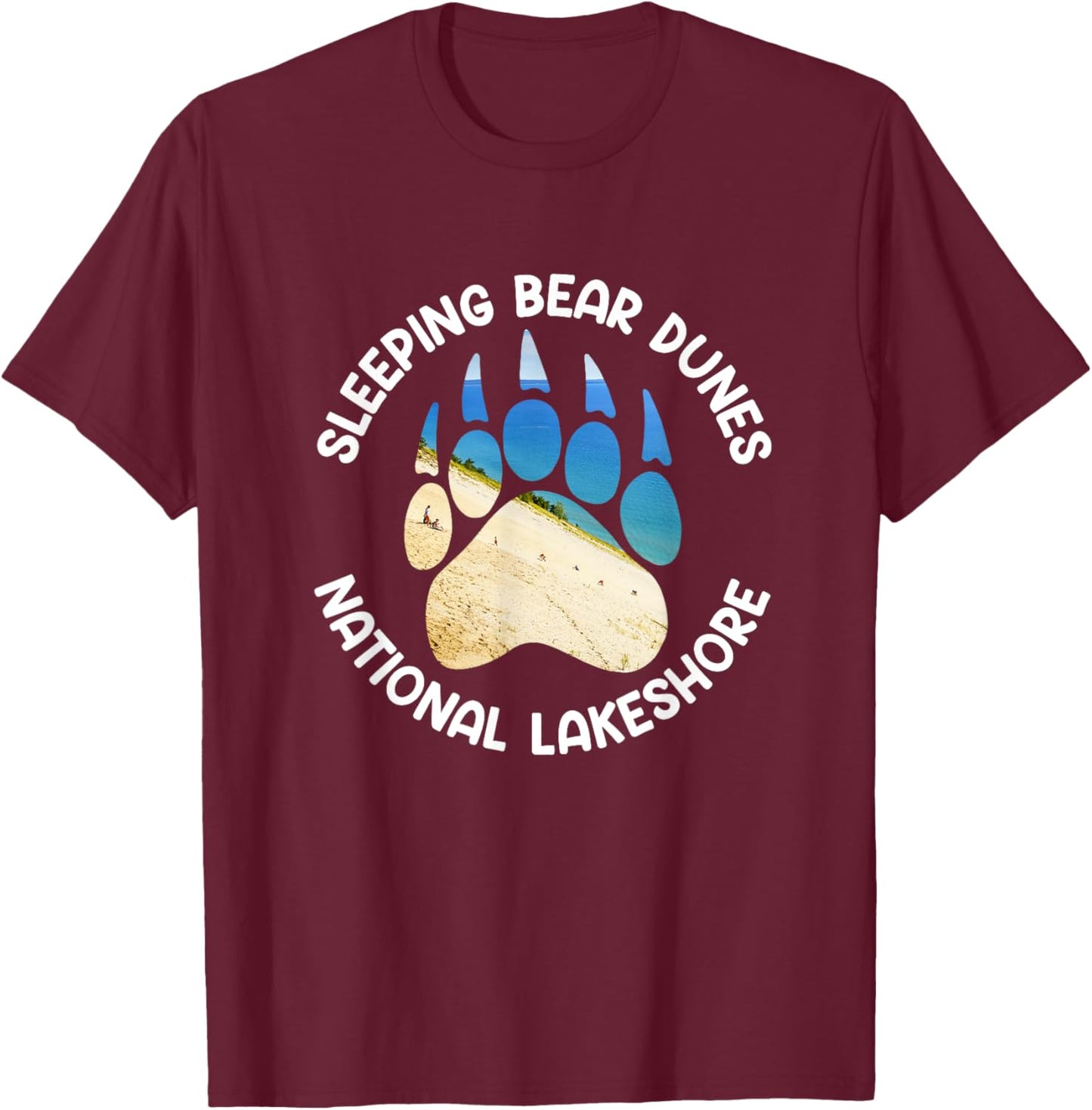 Michigan Sleeping Bear Dunes Landscape Inside Bear Footprint T-Shirt - T-Shirt | Maroon