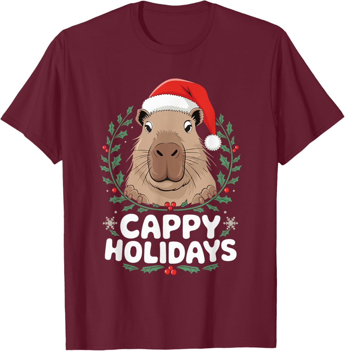 Cappy Holidays Capybara Christmas T-Shirt - T-Shirt | Maroon