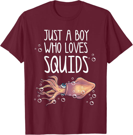 Best Squid Art For Boys Men Kids Adult Octopus Lover Squid T-Shirt - T-Shirt | Maroon