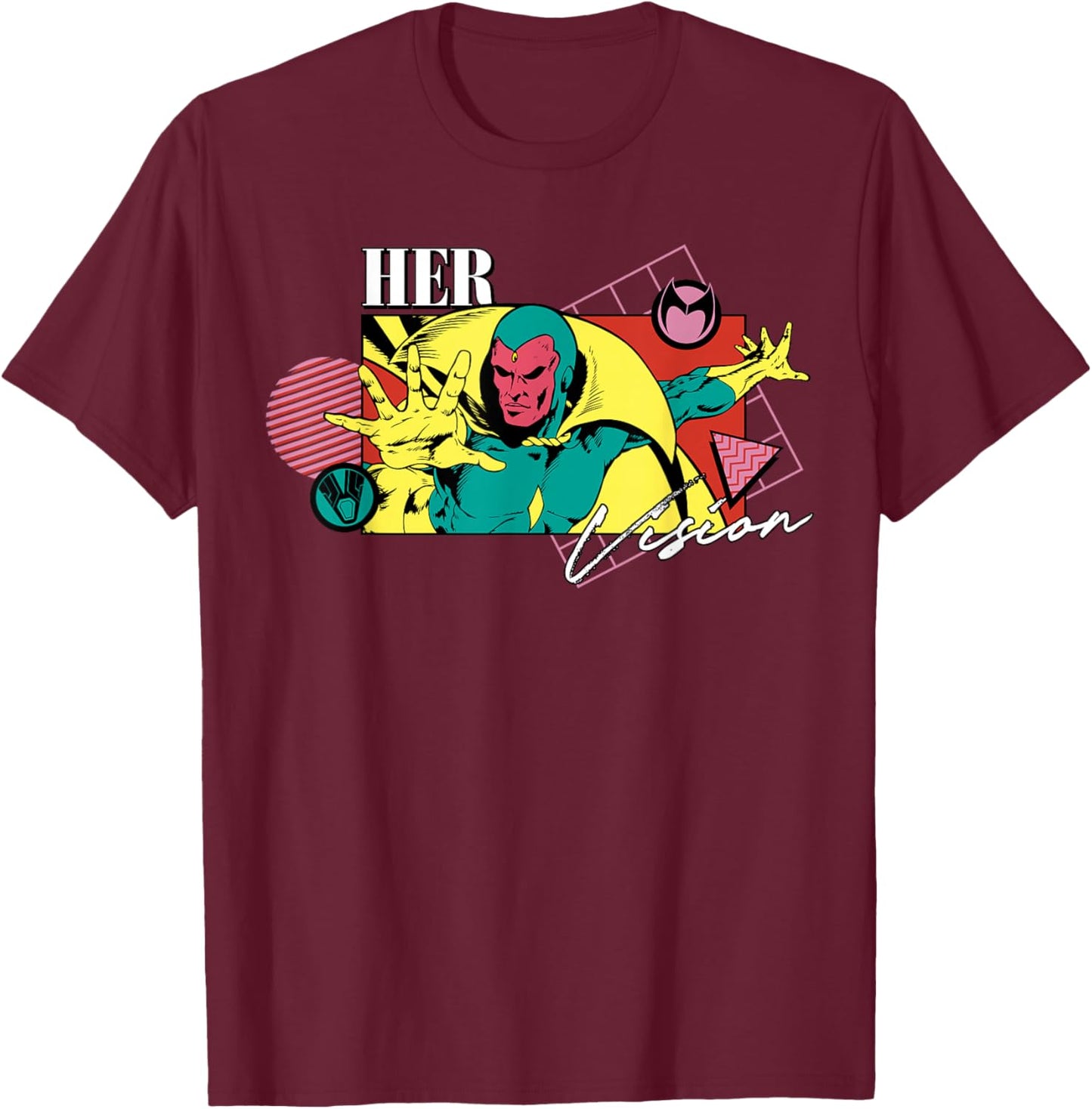 Marvel Valentine's Day '90s Couples Matching Her Vision T-Shirt - T-Shirt | Maroon