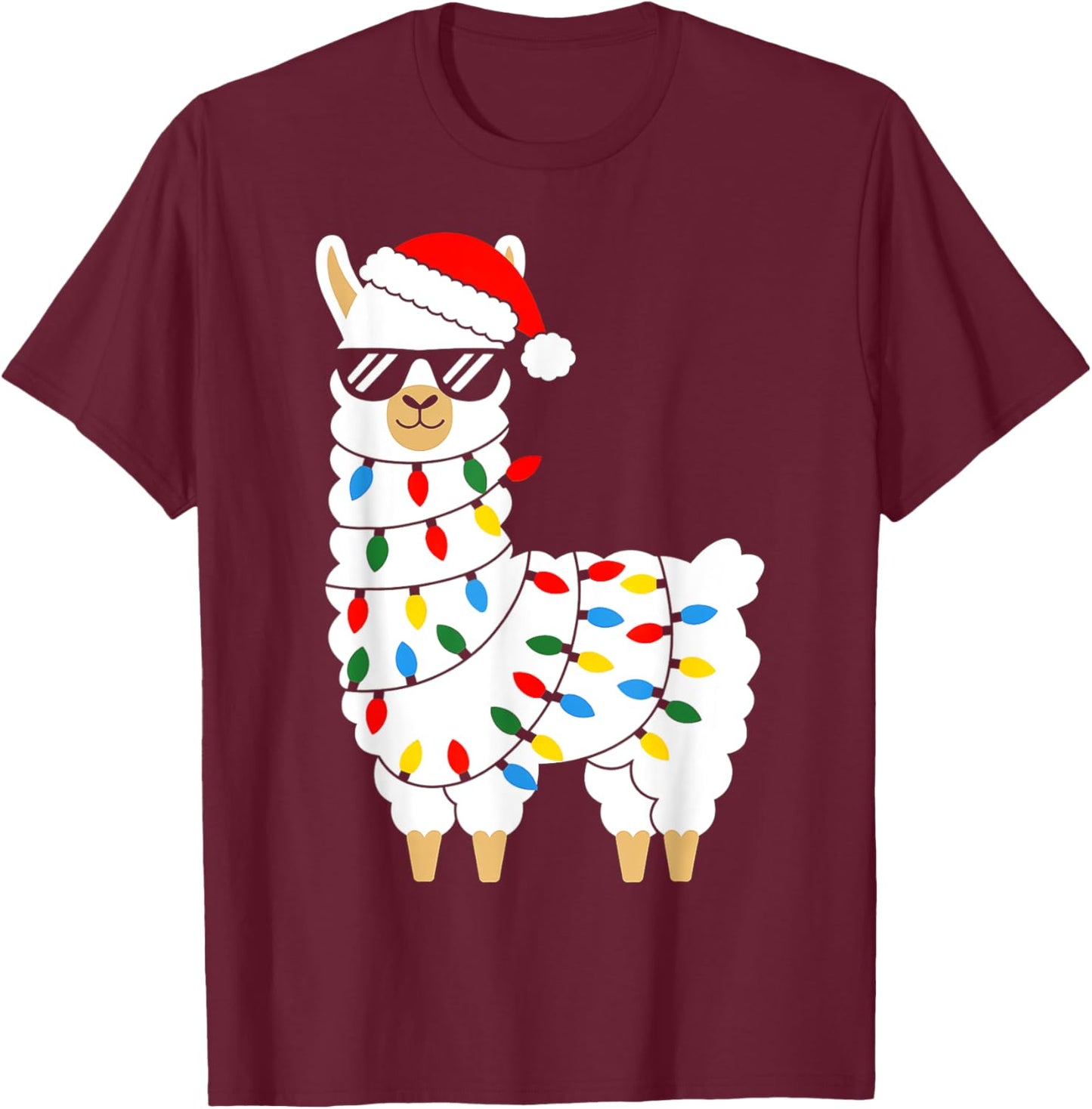 LLama Christmas Lights Alpaca Llama Funny Family Xmas Pajama T-Shirt - T-Shirt | Maroon