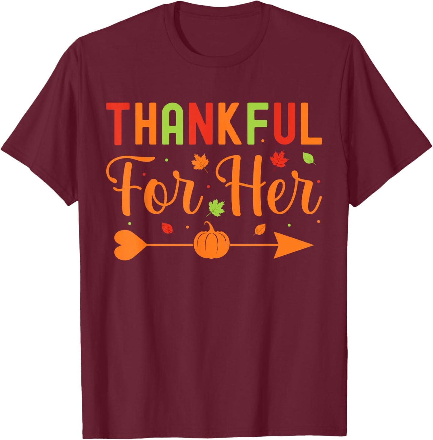 Thankful Couples Fall Matching Couple Thanksgiving T-Shirt - T-Shirt | Maroon