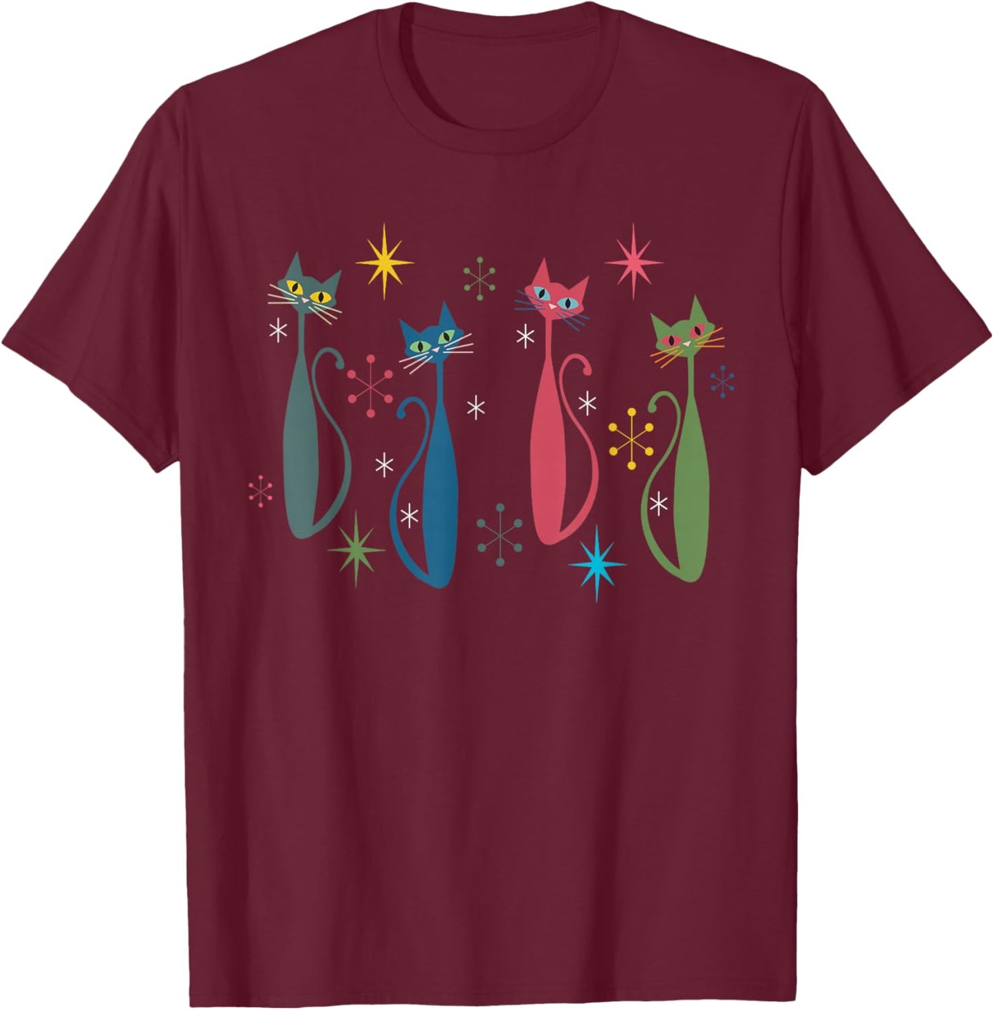 Atomic Cat Mid Century Modern Cats Art Vintage Retro Women T-Shirt - T-Shirt | Maroon