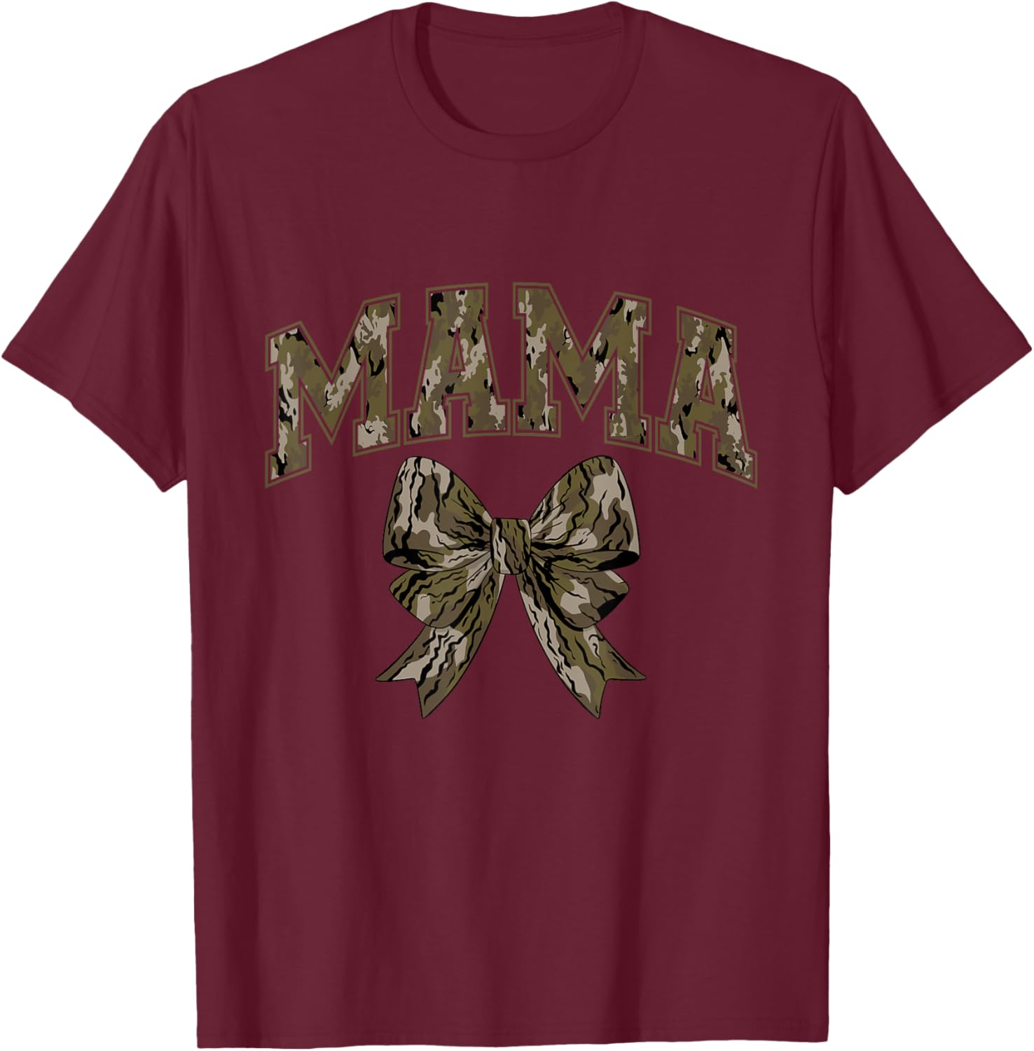 Coquette Camo Bow Mama Camouflage Mom Hunting Duck Hunter T-Shirt - T-Shirt | Maroon