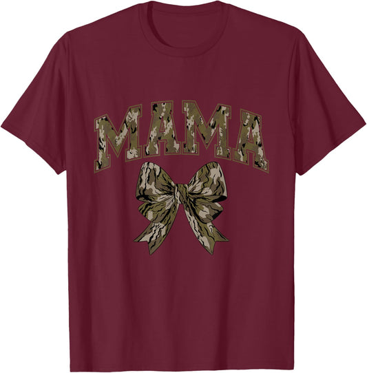 Coquette Camo Bow Mama Camouflage Mom Hunting Duck Hunter T-Shirt - T-Shirt | Maroon