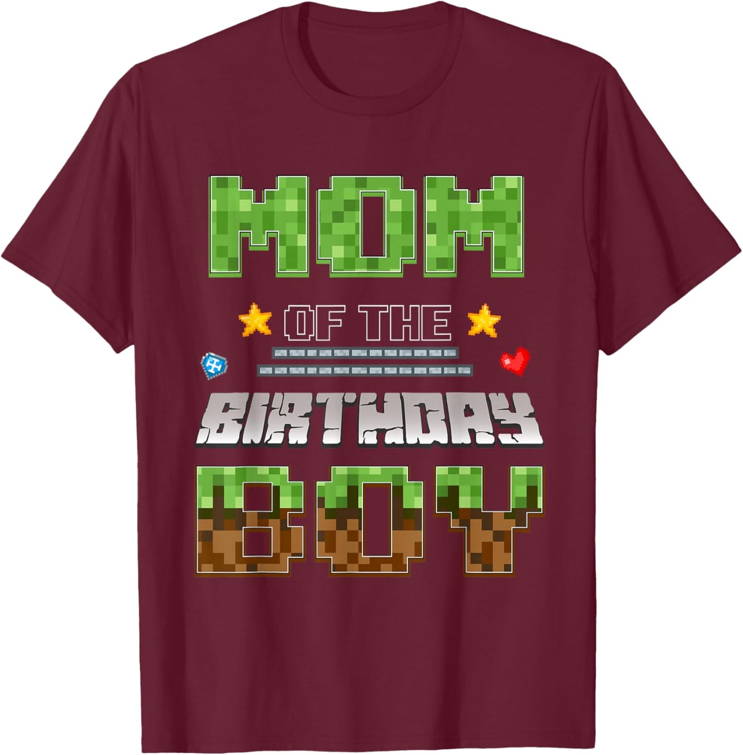 Mom of The Birthday Boy Video Gamer Pixel Birthday Party T-Shirt - T-Shirt | Maroon