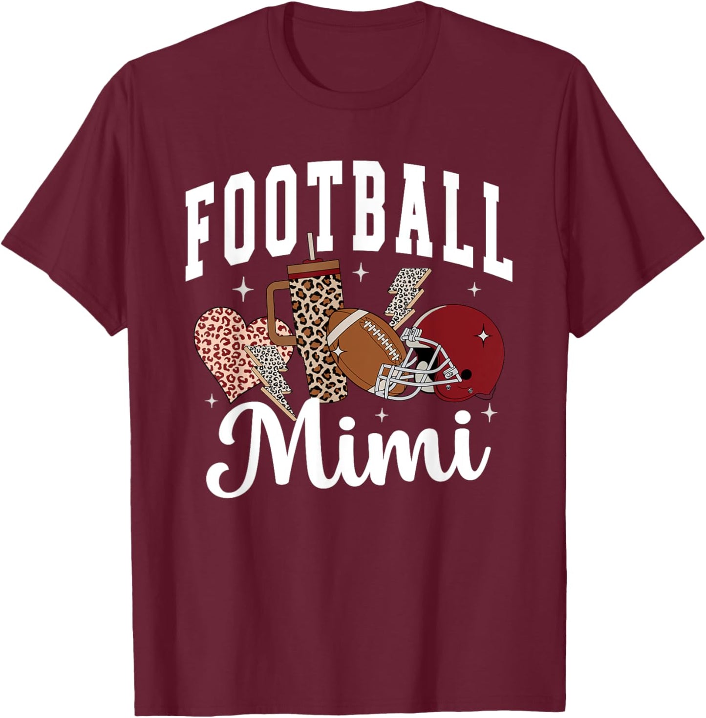 Football Mimi Leopard Football Mimi Matching Family Football T-Shirt - T-Shirt | Maroon