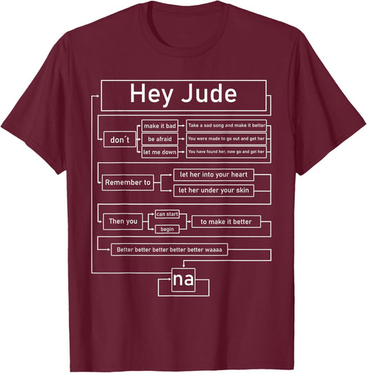 Official Lyrics Hey Beat Jude - , Black, Small, Short Sleeve, Polyester, U-Neck, Modern, Fun, Lightweight, Classic Fit T-Shirt - T-Shirt | Maroon