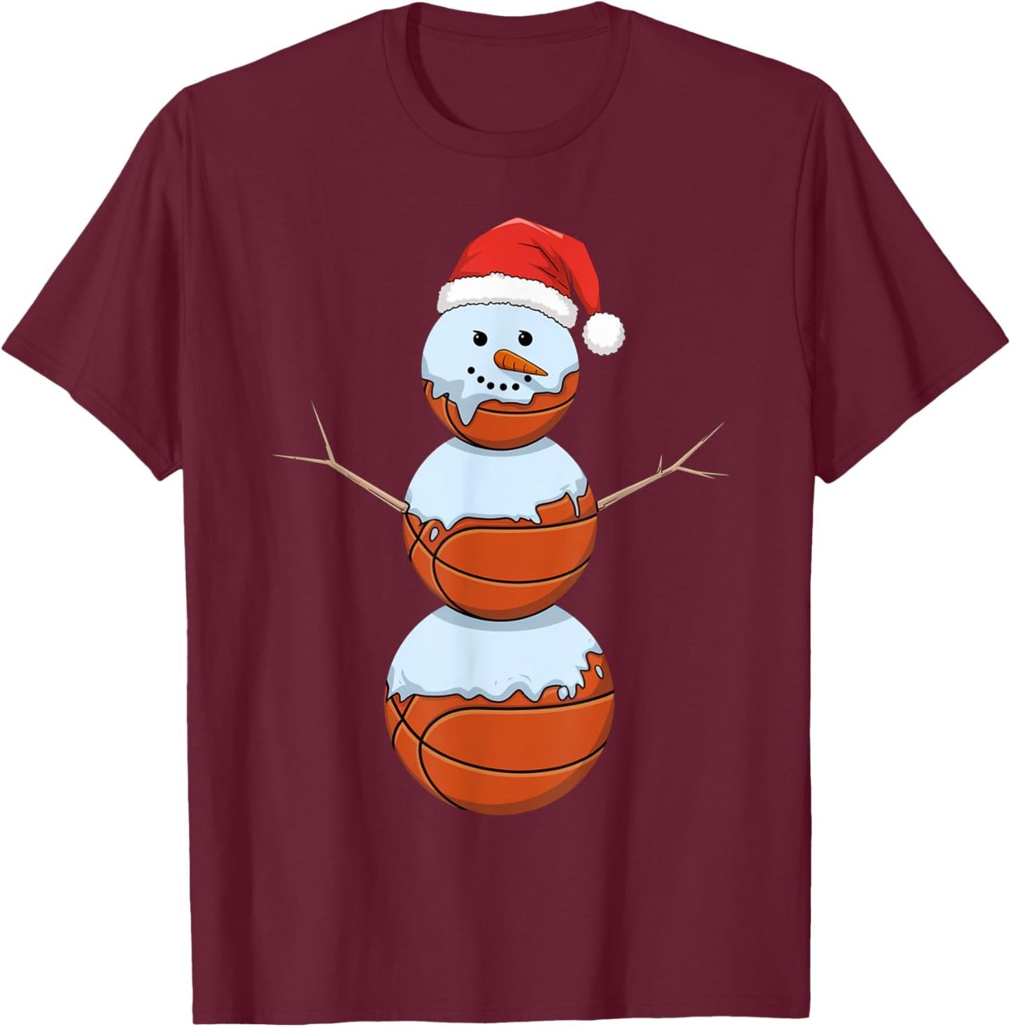 Christmas Basketball Shirt Snowman Basketball Christmas T-Shirt - T-Shirt | Maroon