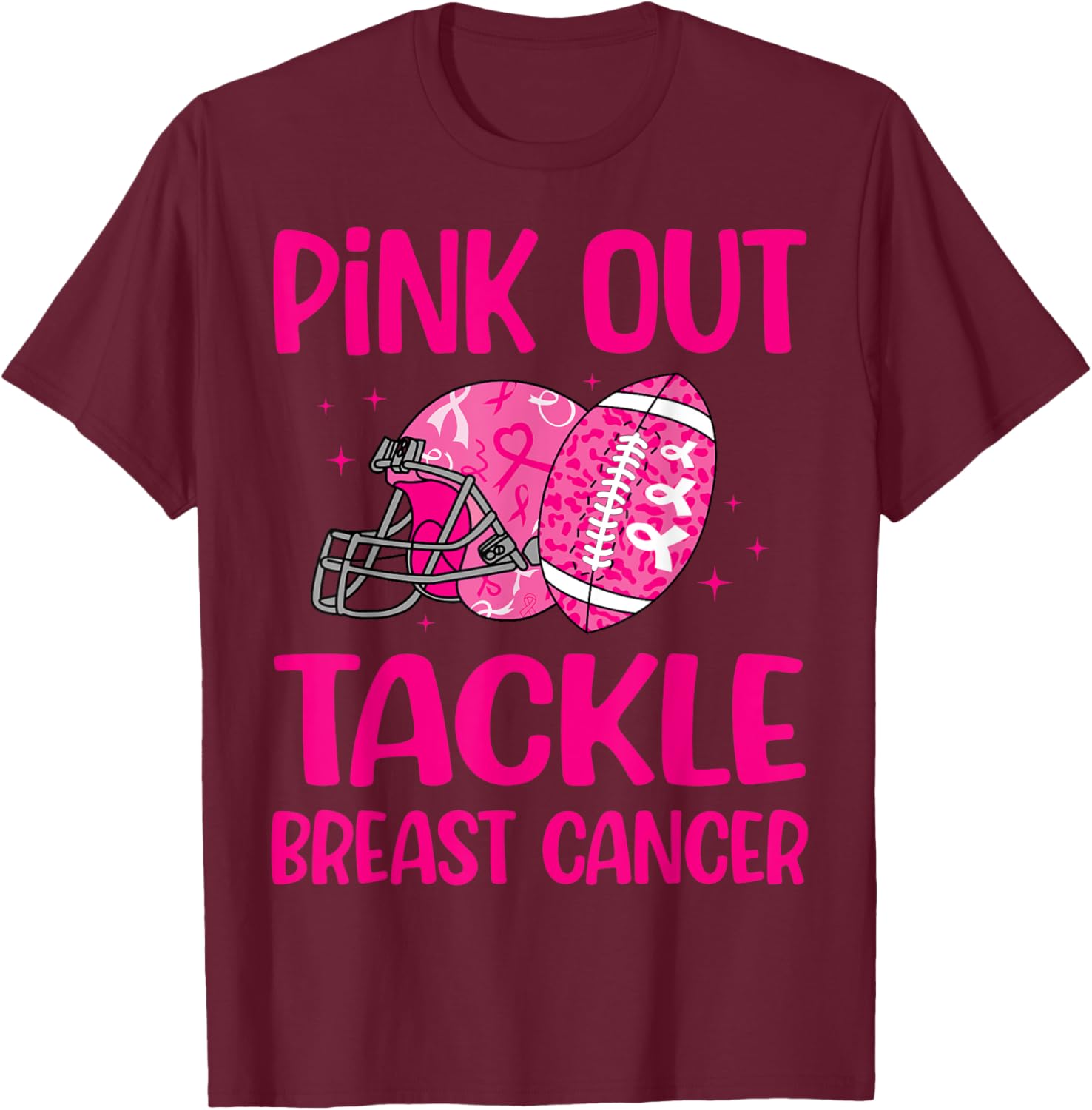 American Football Pink Out Tackle Breast Cancer Awareness T-Shirt - T-Shirt | Maroon