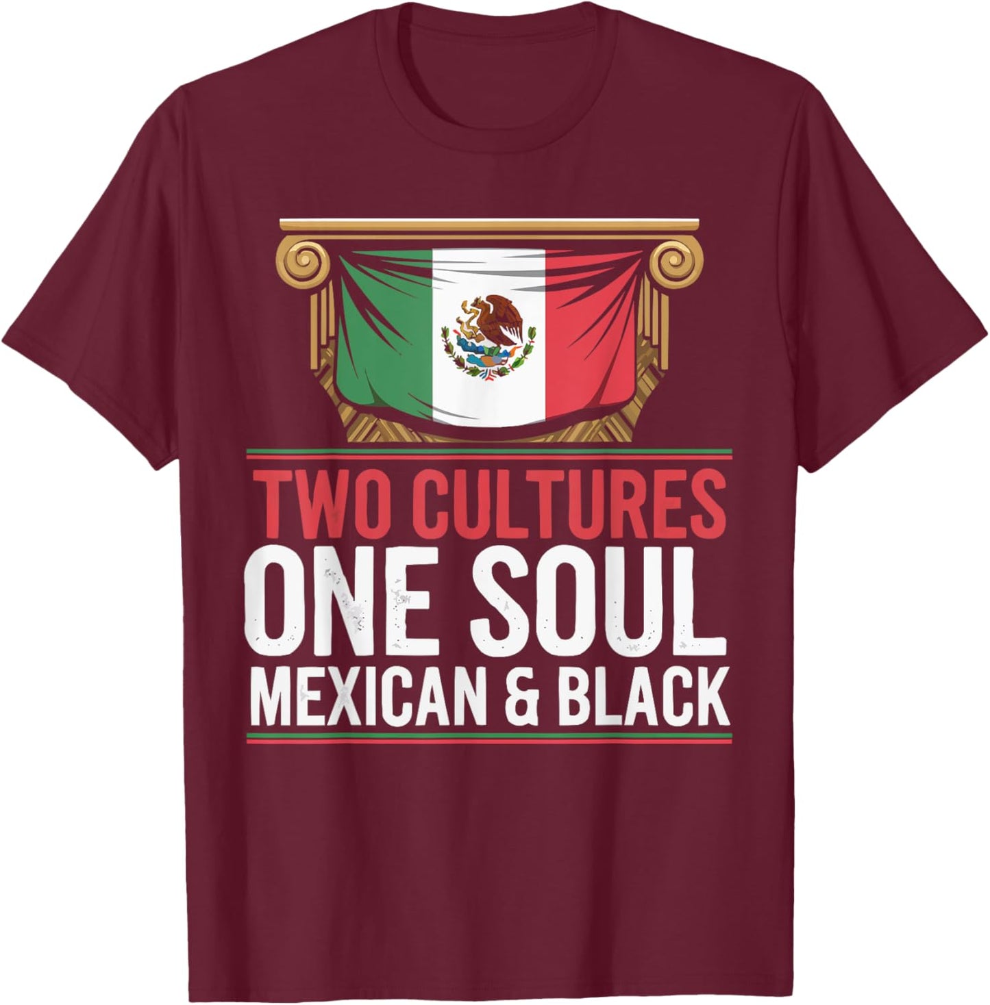 Half Mexican Half African American USA Flag Black America T-Shirt - T-Shirt | Maroon