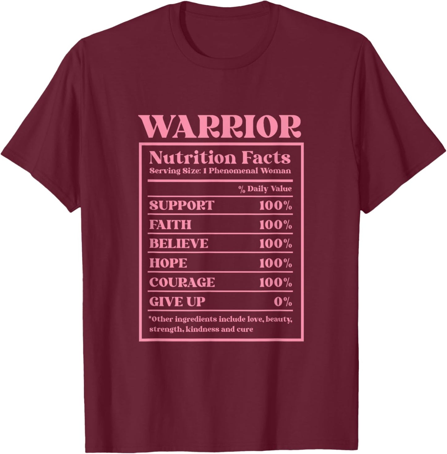 Warrior Nutrition Facts Breast Cancer Awareness T-Shirt - T-Shirt | Maroon