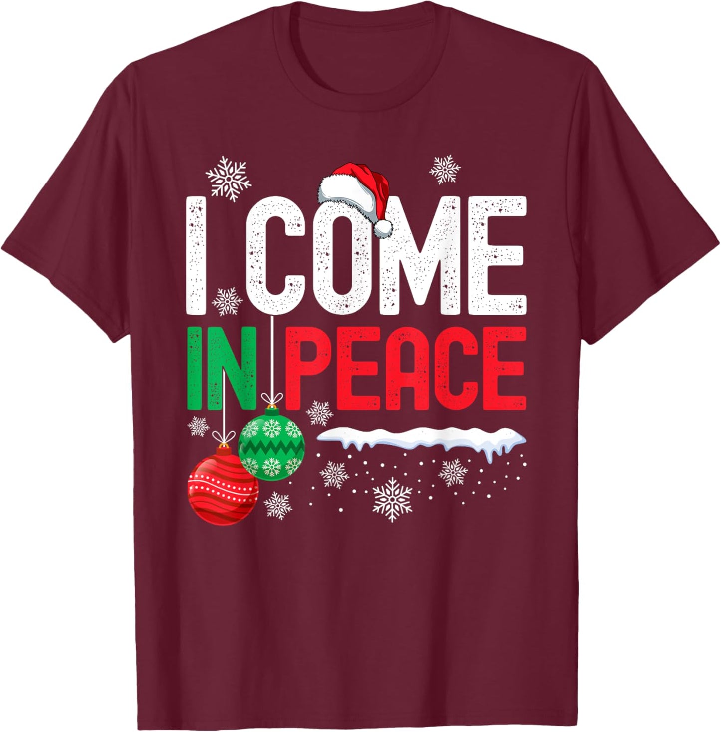 I Come In Peace Funny Christmas Pajamas Couples Matching T-Shirt - T-Shirt | Maroon