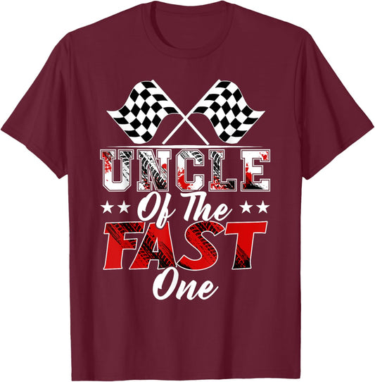Uncle Of The Fast One First Birthday Racing Car Family T-Shirt - T-Shirt | Maroon