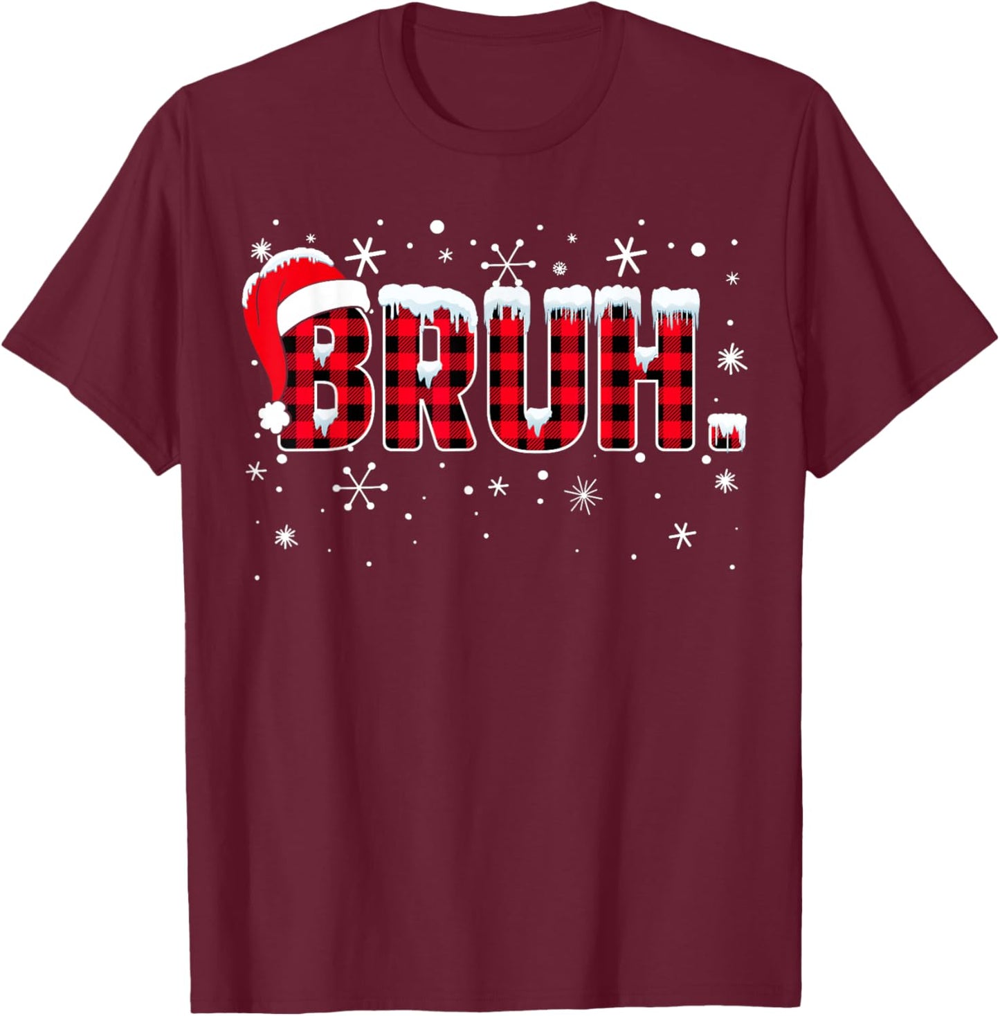 Funny Bruh Christmas Buffalo Plaid Teens Boys Kids Xmas T-Shirt - T-Shirt | Maroon