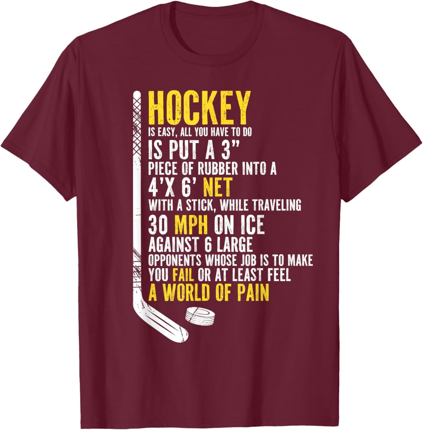 Funny Hockey Player Hockey Fan Saying Hockey Is Easy T-Shirt - T-Shirt | Maroon