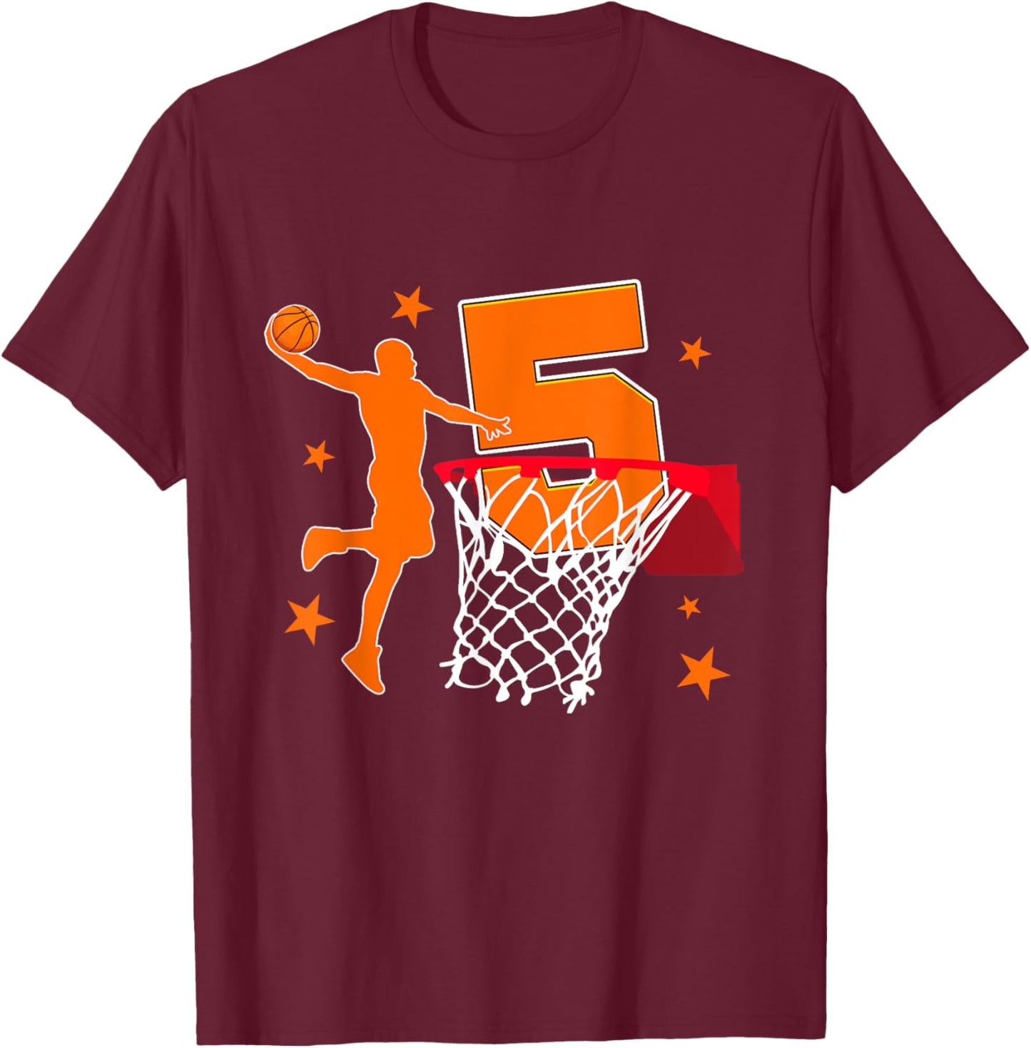 5th Birthday Basketball Player Theme 5 Year Old Party T-Shirt - T-Shirt | Maroon