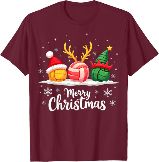 Volleyball Reindeer Santa Elf Merry Christmas Xmas Party T-Shirt - T-Shirt | Maroon