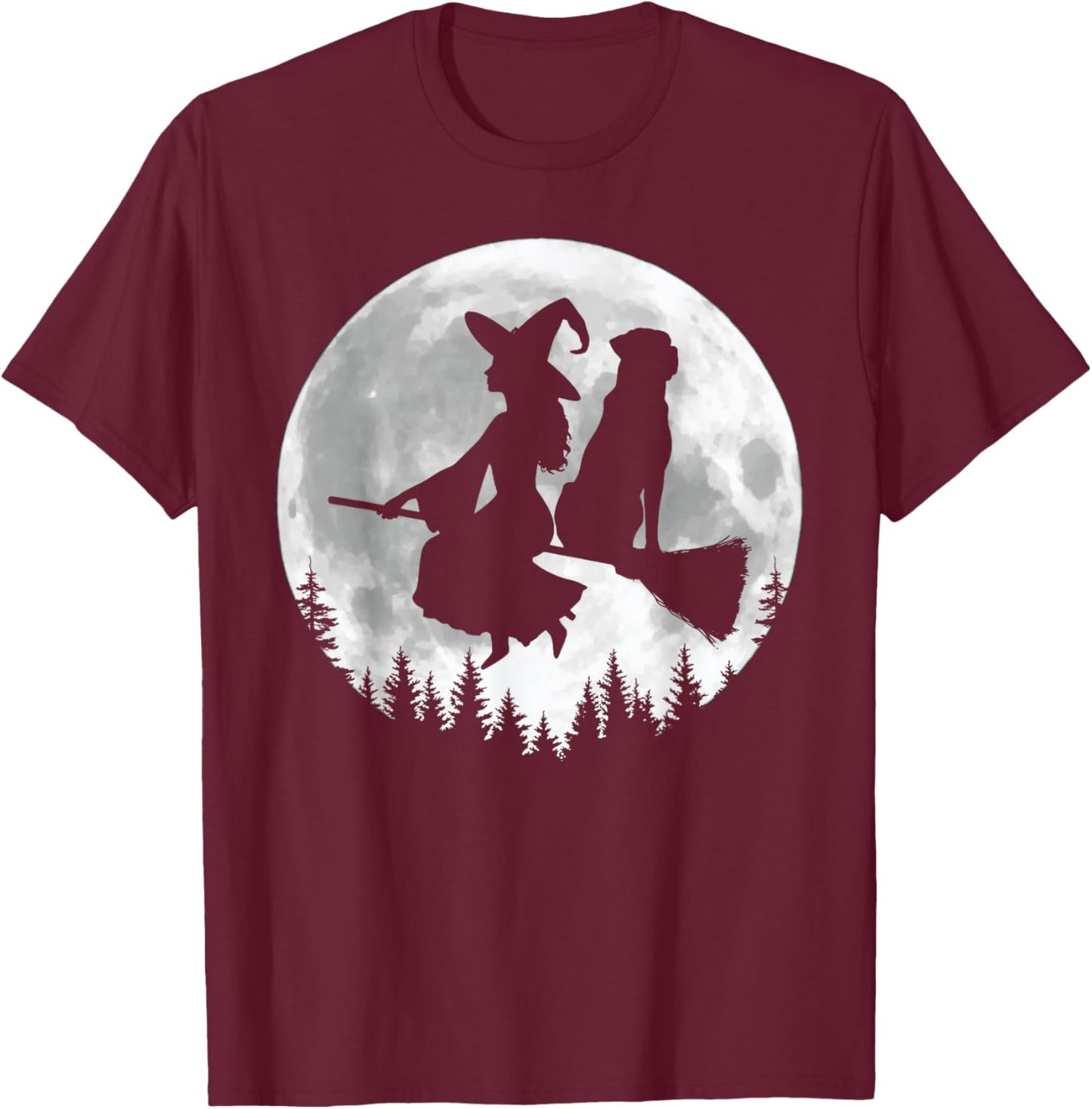 Fun Witch Rottweiler Broomstick Halloween T-Shirt - T-Shirt | Maroon