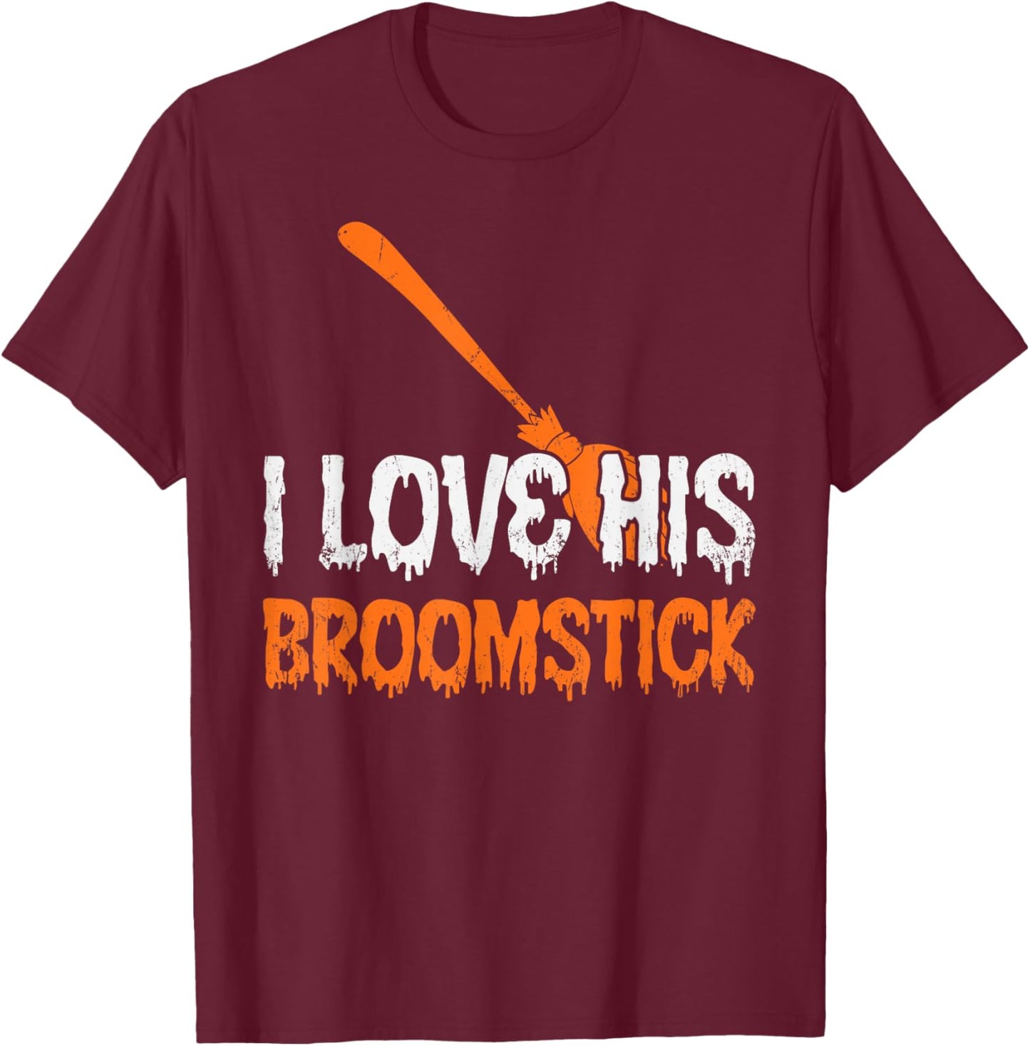 I Love His Broomstick I Love Her Pumpkins Halloween Couples T-Shirt - T-Shirt | Maroon