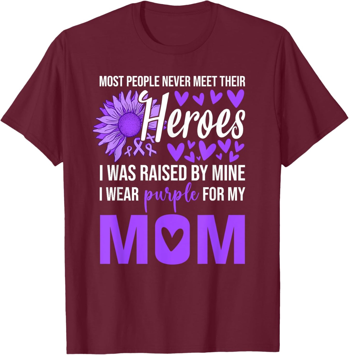 I Wear Purple for Mom Shirt Sunflower Alzheimer‘s Awareness T-Shirt - T-Shirt | Maroon
