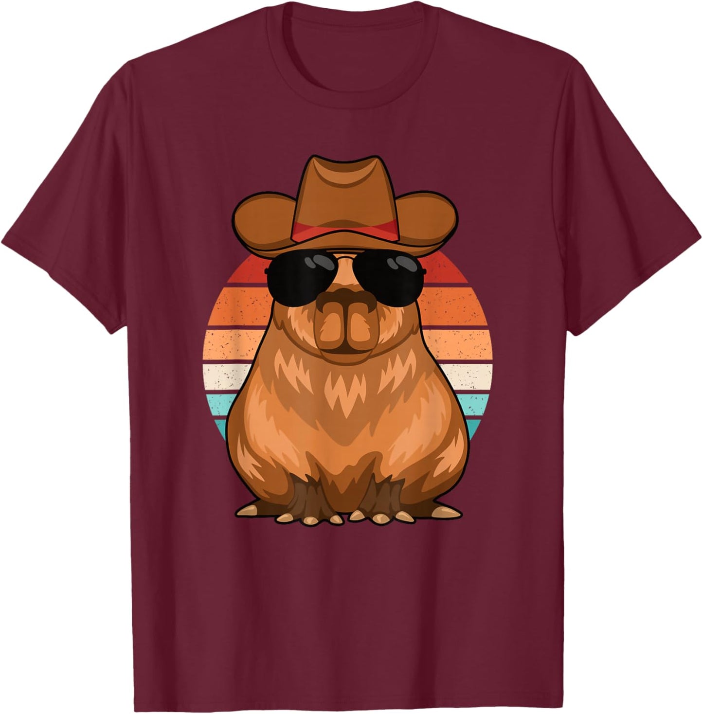 Funny Cowboy Capybara Retro Capybara Lover Men Boys Kids T-Shirt - T-Shirt | Maroon