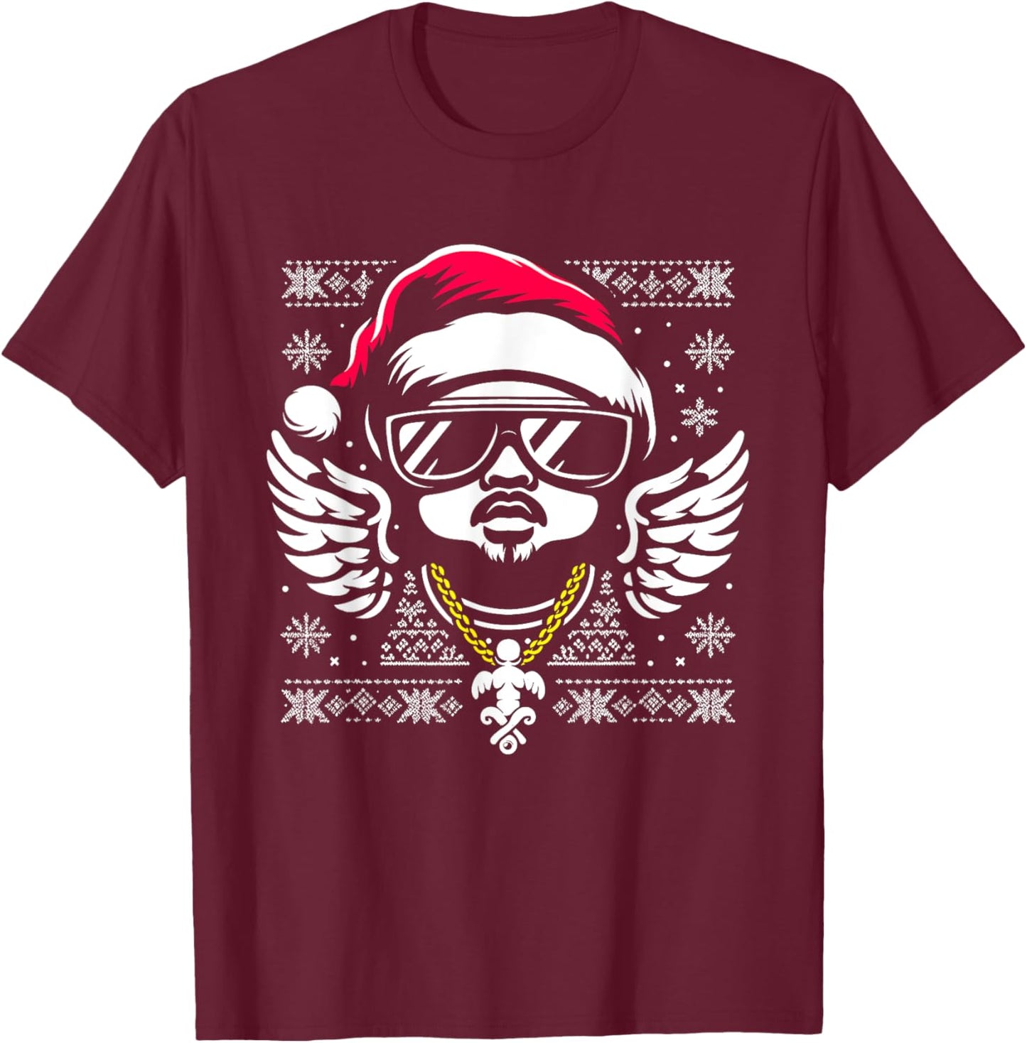 Rapper Santa Hat - Vintage Hip Hop Xmas Ugly Christmas T-Shirt - T-Shirt | Maroon