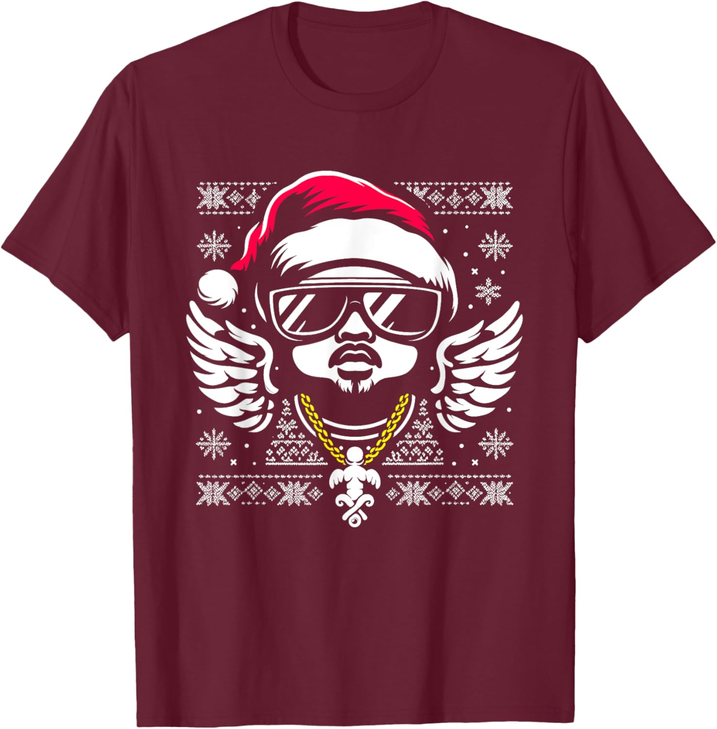 Rapper Santa Hat - Vintage Hip Hop Xmas Ugly Christmas T-Shirt - T-Shirt | Maroon