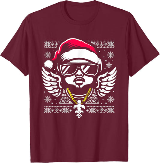 Rapper Santa Hat - Vintage Hip Hop Xmas Ugly Christmas T-Shirt - T-Shirt | Maroon