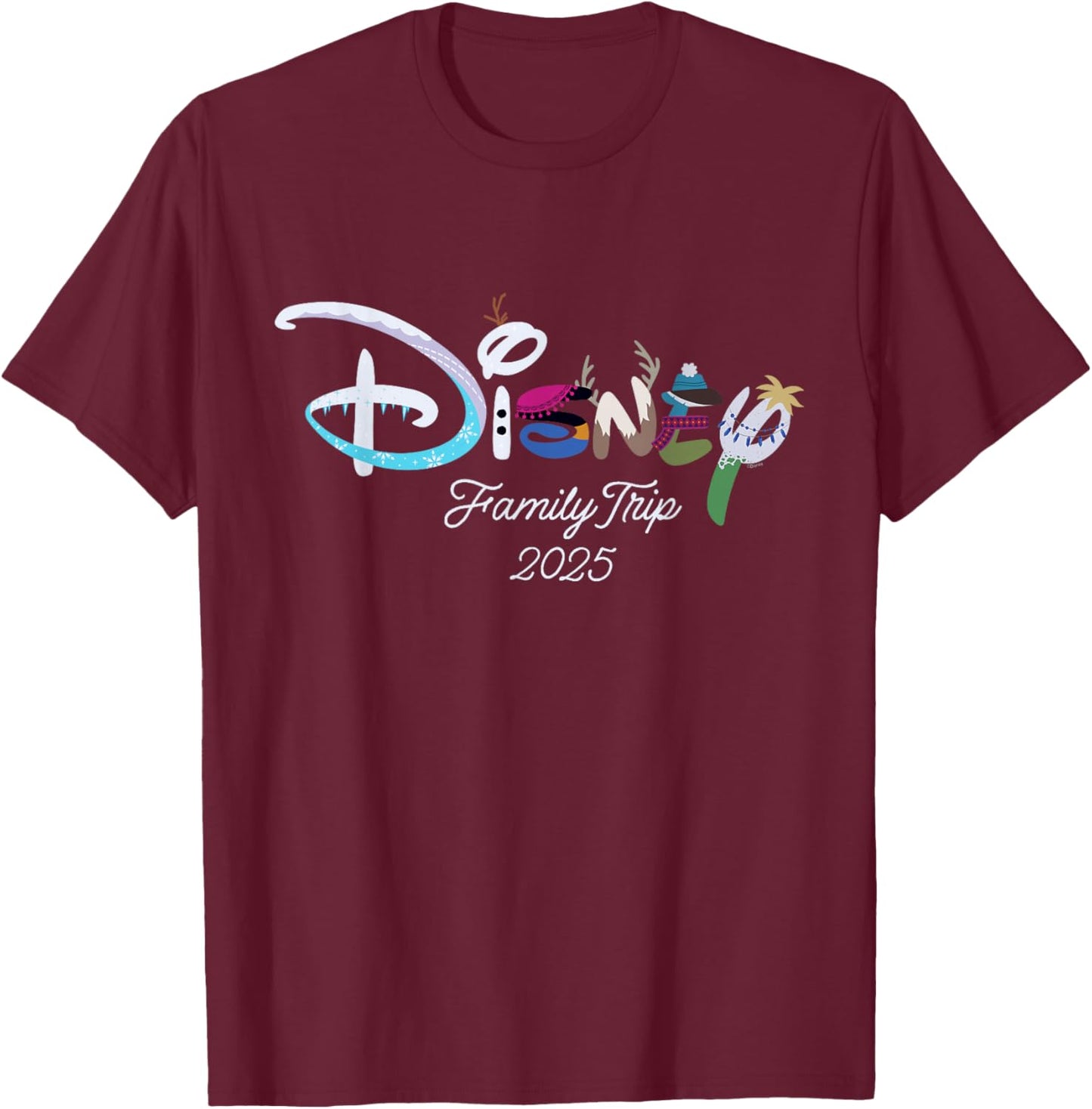 Disney Logo Frozen Elsa Anna Olaf Disney Family Trip 2025 T-Shirt - T-Shirt | Maroon