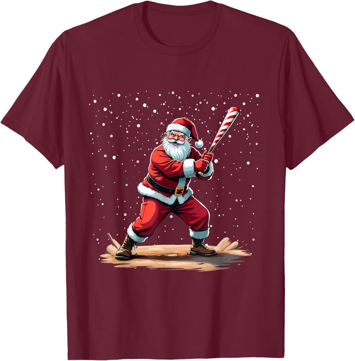 Santa Claus Baseball Player Christmas Winter Holiday Costume T-Shirt - T-Shirt | Maroon