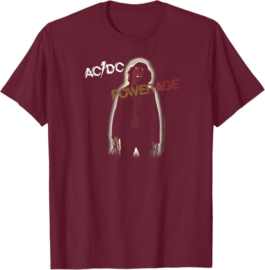 AC/DC - Powerage Album Artwork T-Shirt - T-Shirt | Maroon