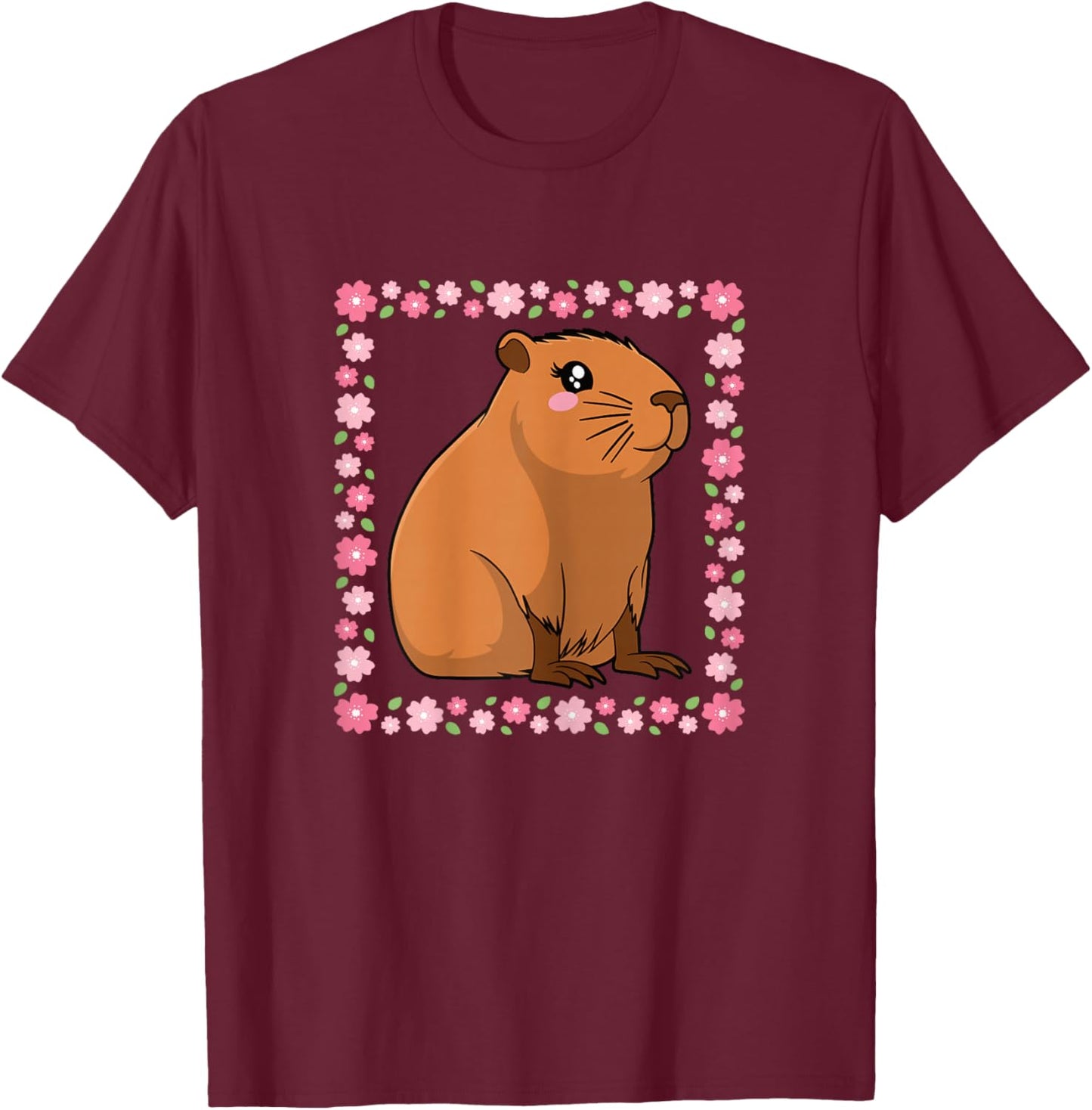 Cute Capybara Flower Capybara Lover Women Girls T-Shirt - T-Shirt | Maroon