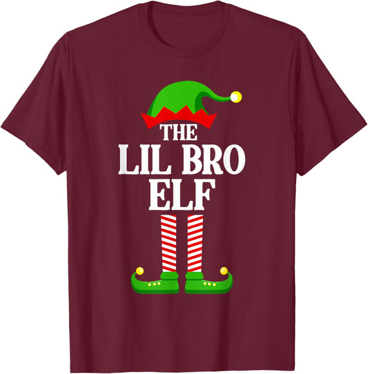 Lil Bro Elf Family Matching Group Funny Christmas Brother T-Shirt - T-Shirt | Maroon