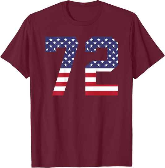 Number 72 BACKSIDE American Flag - Patriotic Jersey Numbered T-Shirt - T-Shirt | Maroon