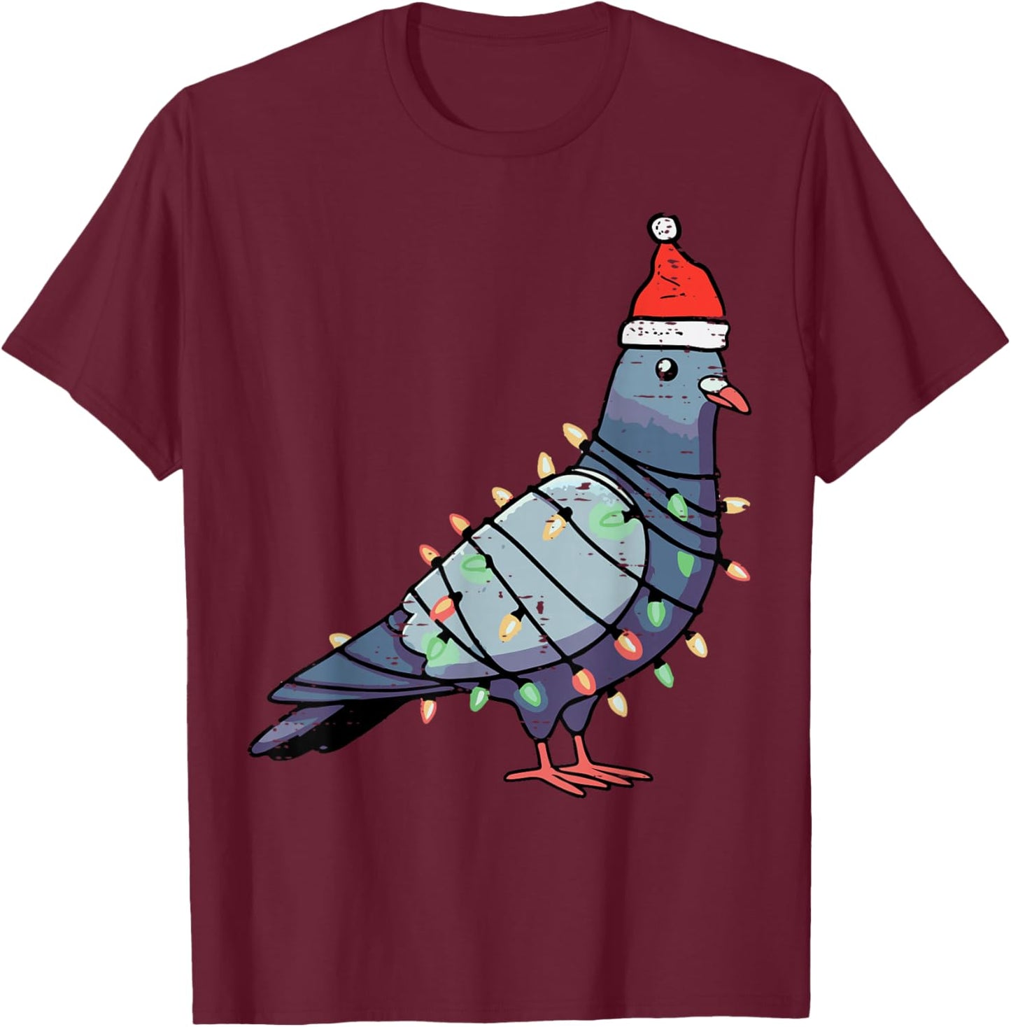 Christmas Bird Pigeon Santa Lights Funny Xmas Men Women Kids T-Shirt - T-Shirt | Maroon