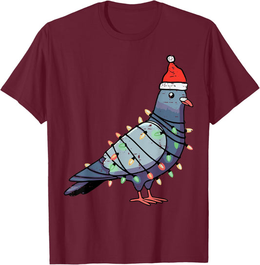Christmas Bird Pigeon Santa Lights Funny Xmas Men Women Kids T-Shirt - T-Shirt | Maroon