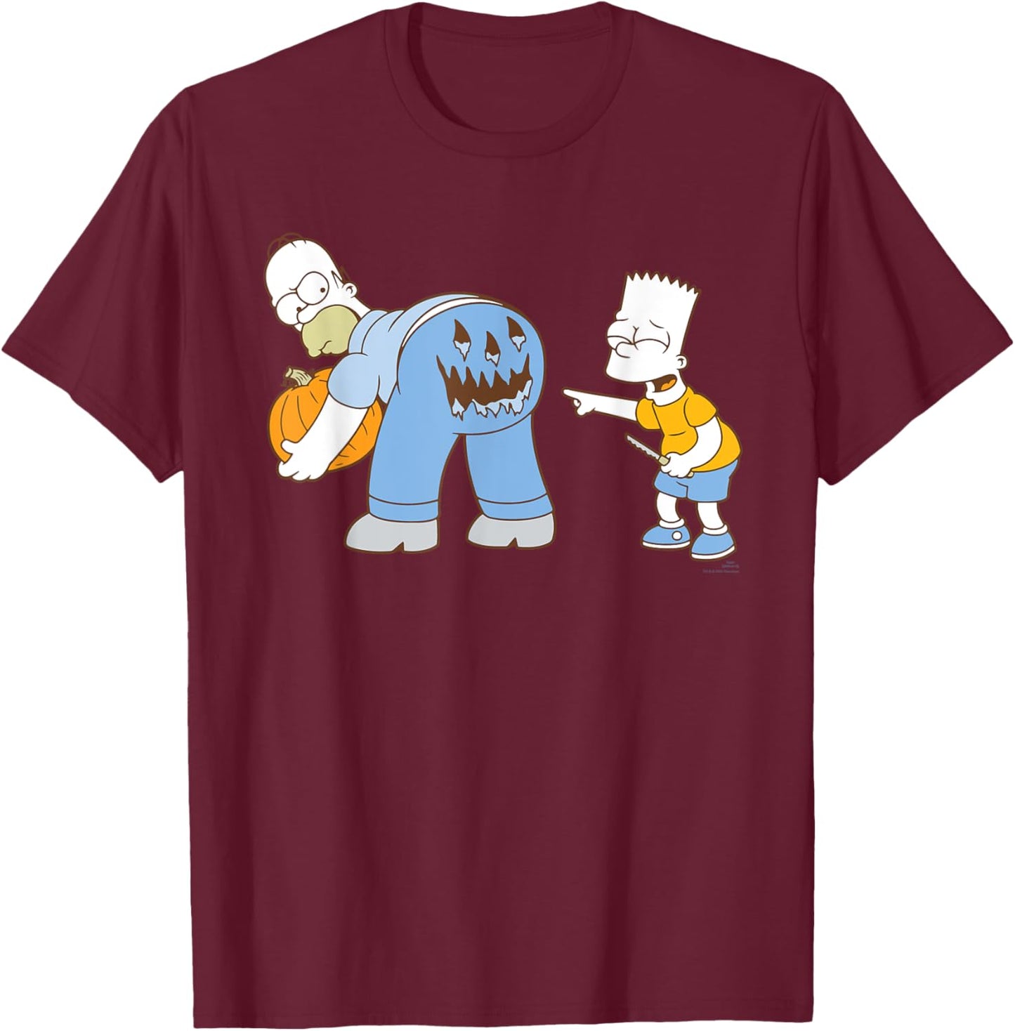The Simpsons Halloween Bart and Homer Jack-O’-Lantern Butt T-Shirt - T-Shirt | Maroon