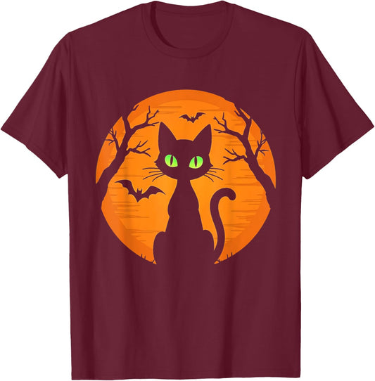 Vintage Scary Halloween black Cat Costume Cat Moon kids T-Shirt - T-Shirt | Maroon