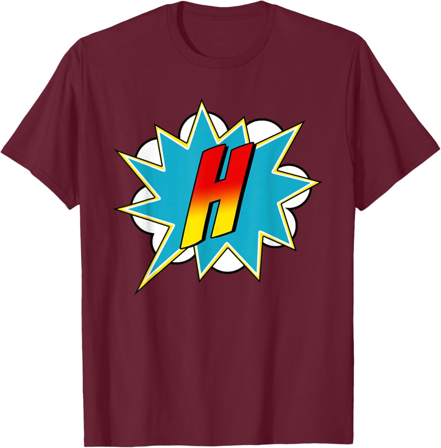 Letter H Superhero Name Comic Letter Retro Costume T-Shirt - T-Shirt | Maroon