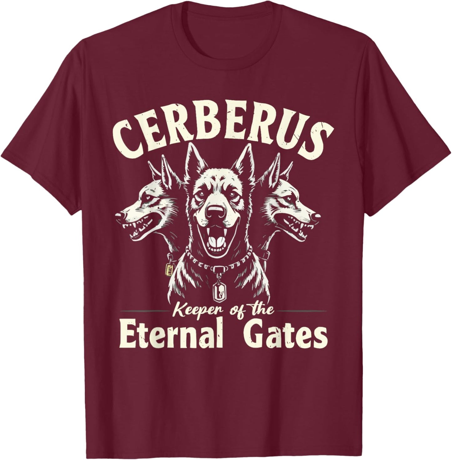 Cerberus Three Headed Dog Mythical Creature Greek Mythology T-Shirt - T-Shirt | Maroon