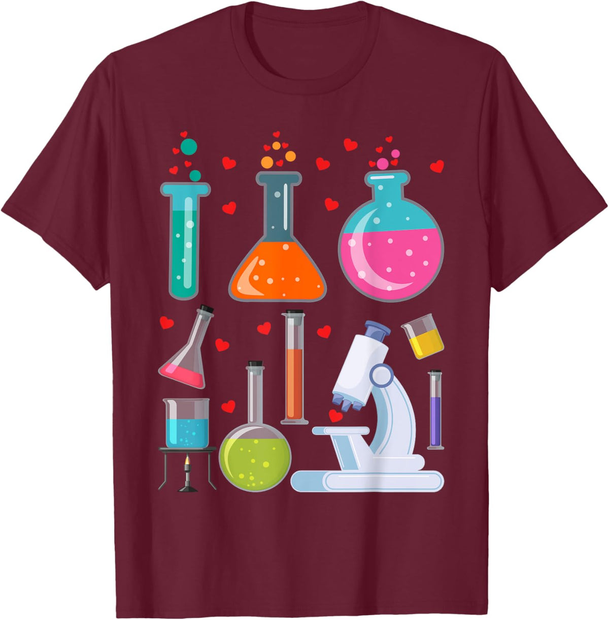 Cute Chemistry Hearts Science Valentines Nerd T-Shirt - T-Shirt | Maroon