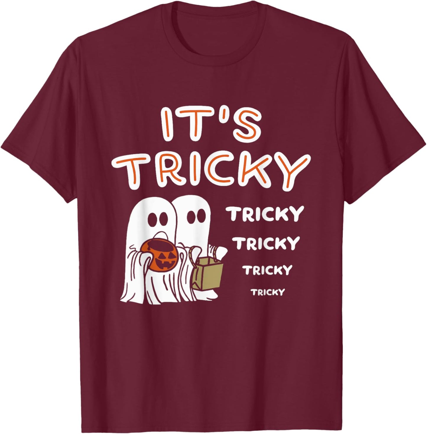 Funny Retro Ghosts Its Tricky Tricky Tricky Spooky Halloween T-Shirt - T-Shirt | Maroon