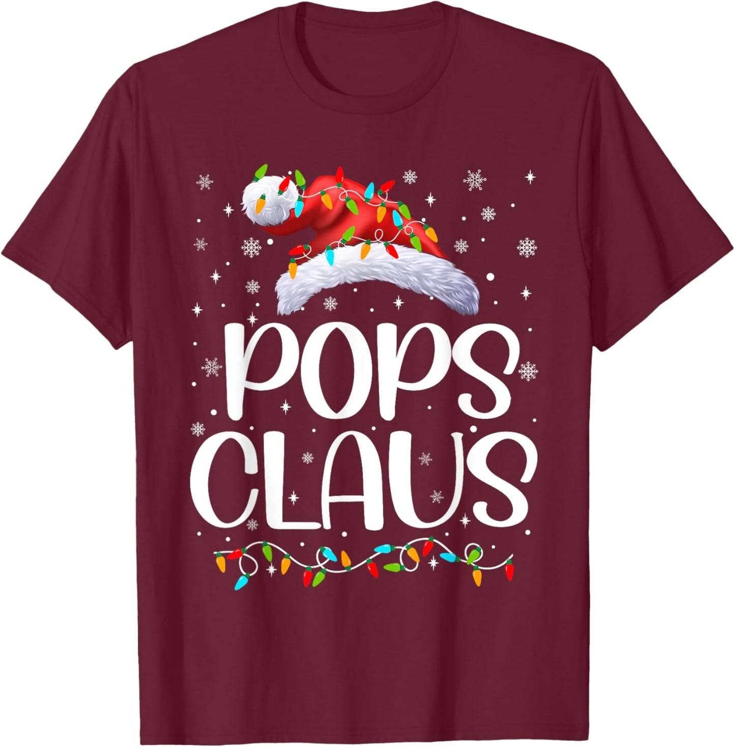 Pops Claus Xmas Lights Christmas Pajama Matching Family T-Shirt - T-Shirt | Maroon