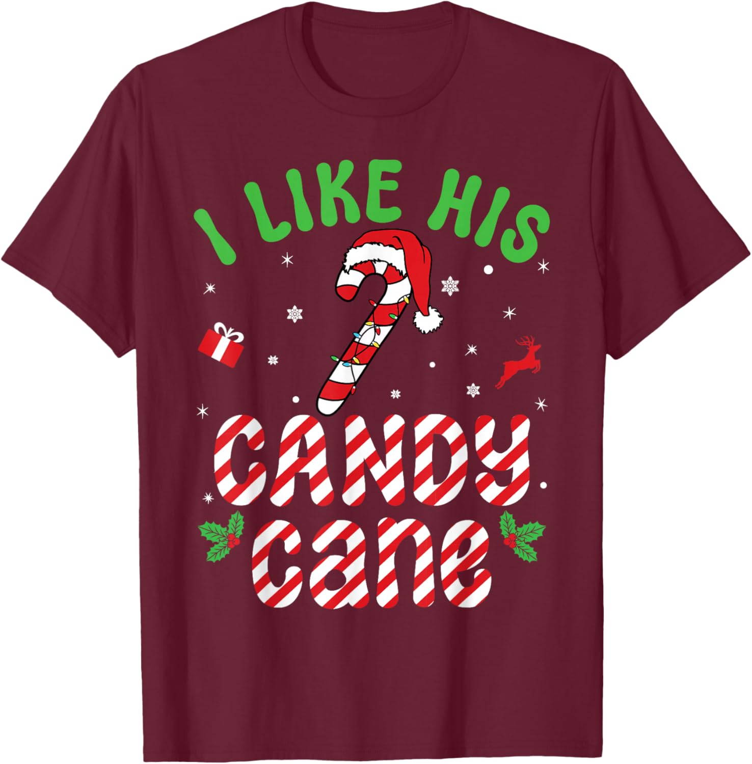 I Like His Candy Cane Family Matching Christmas Couple T-Shirt - T-Shirt | Maroon