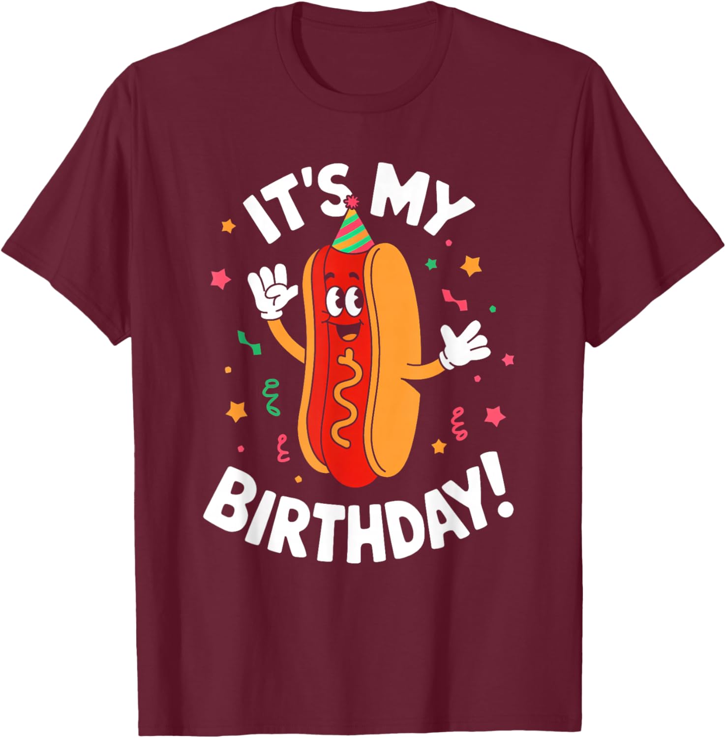It's My Birthday Hotdog Sandwich Bday Party Boys Girls Kids T-Shirt - T-Shirt | Maroon