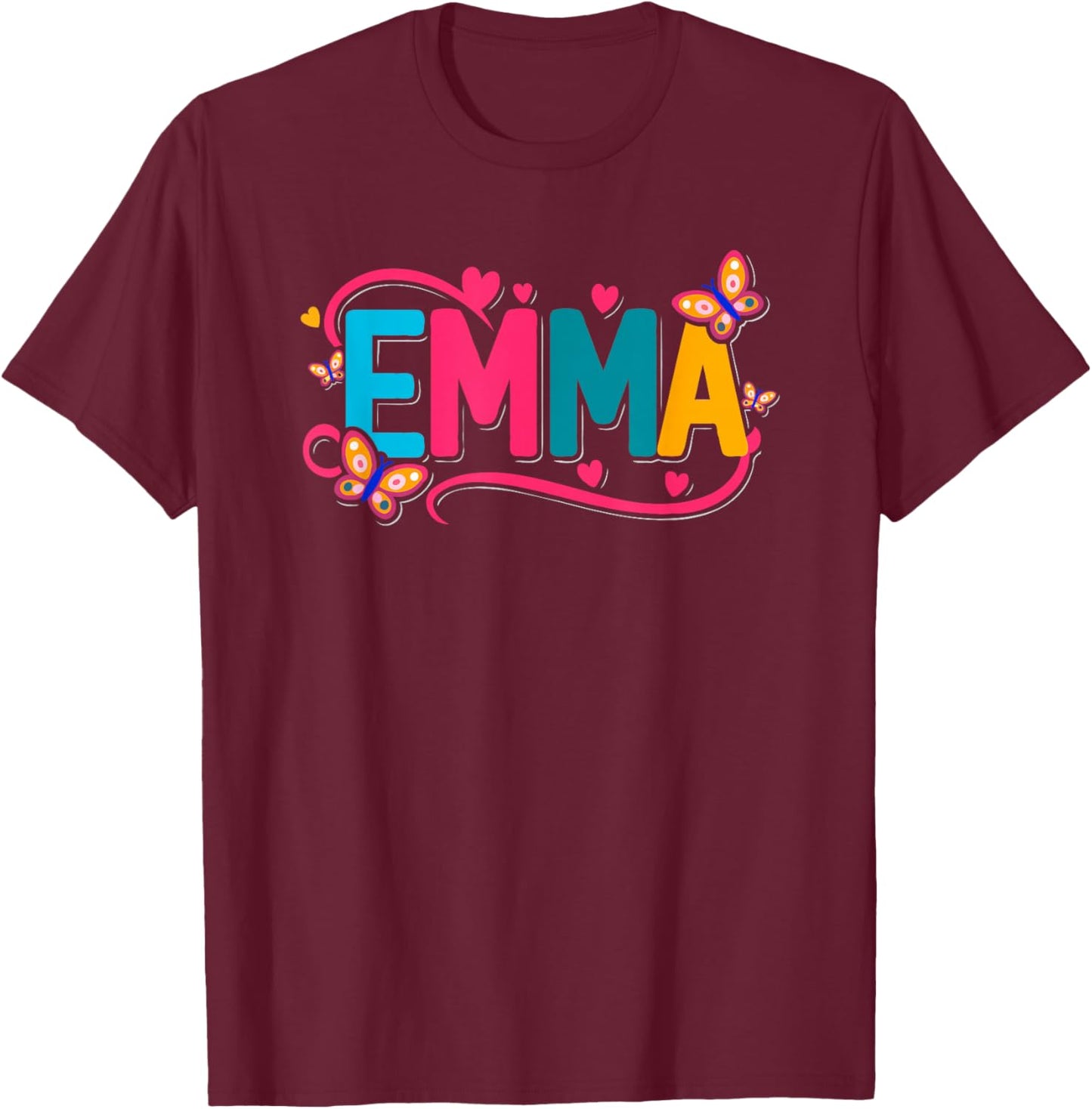 Emma Name Girl Woman Heart Butterfly Lovely Design T-Shirt - T-Shirt | Maroon